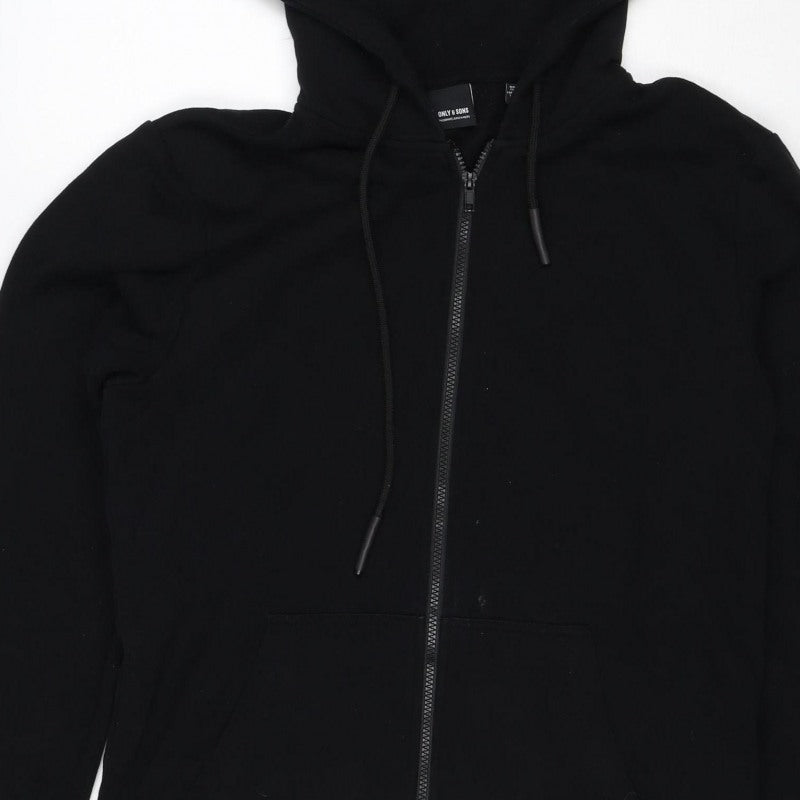 Only & Sons Men's Black M Full Zip Hooded Sweatshirt Pockets