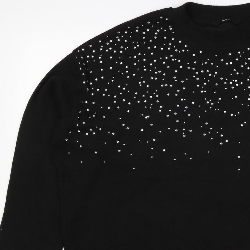 George Women Black XL Rhinestone Stud 3/4 Sleeve Jersey T-Shirt 20-22