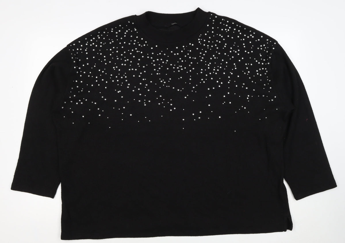 George Women Black XL Rhinestone Stud 3/4 Sleeve Jersey T-Shirt 20-22