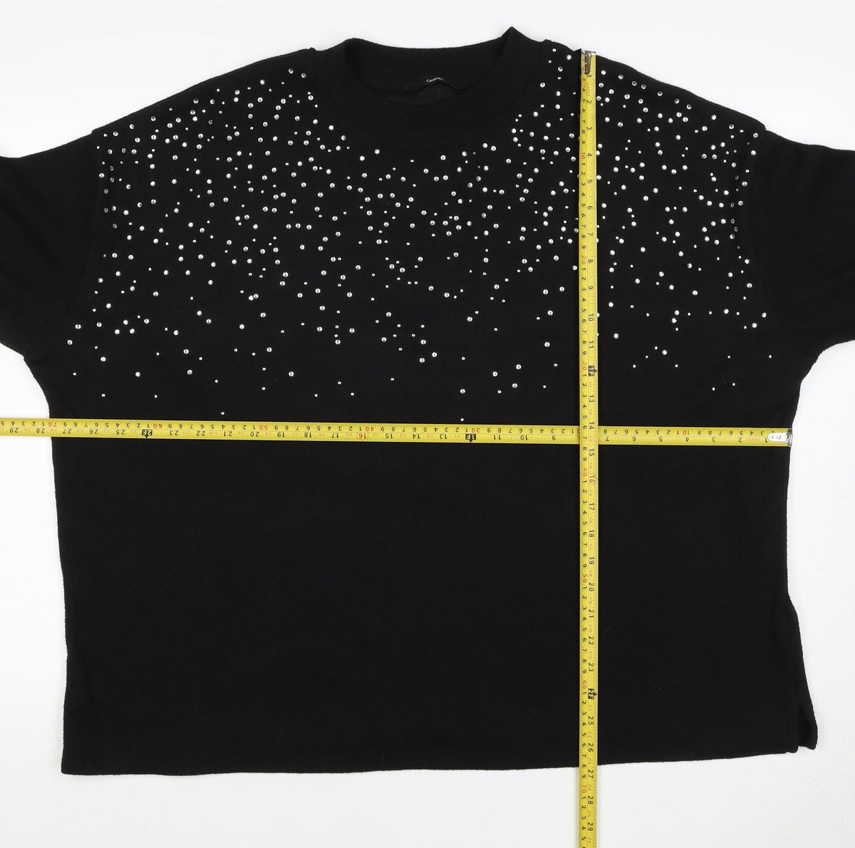 George Women Black XL Rhinestone Stud 3/4 Sleeve Jersey T-Shirt 20-22