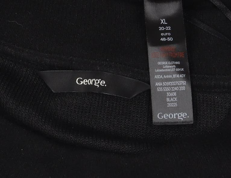 George Women Black XL Rhinestone Stud 3/4 Sleeve Jersey T-Shirt 20-22