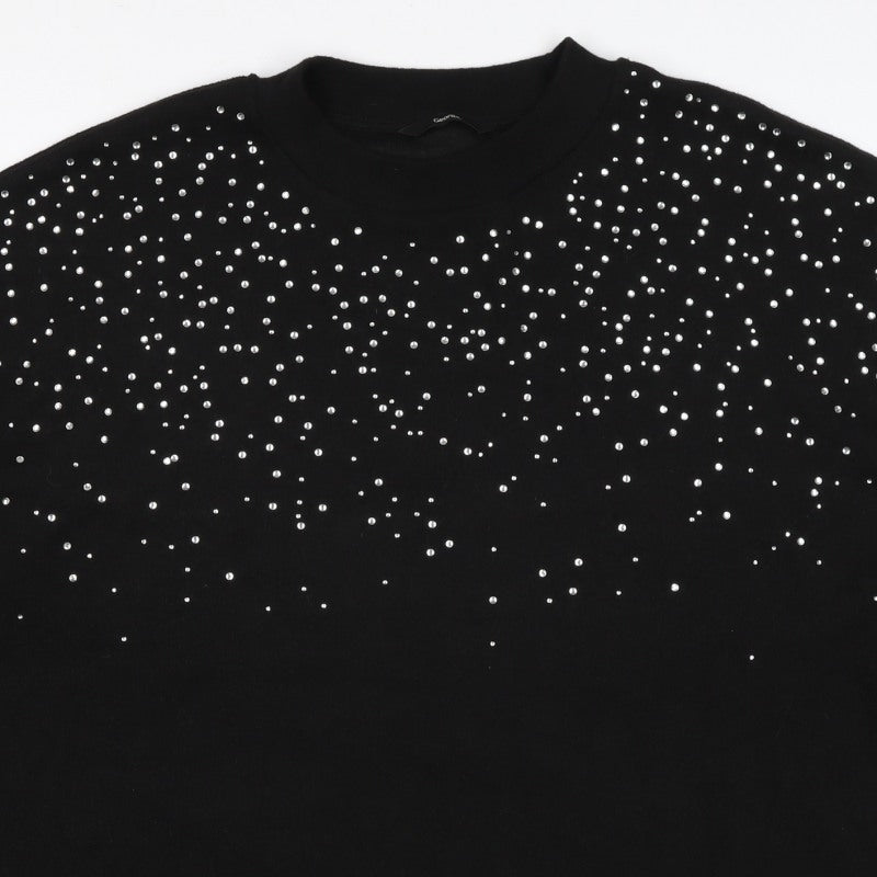 George Women Black XL Rhinestone Stud 3/4 Sleeve Jersey T-Shirt 20-22
