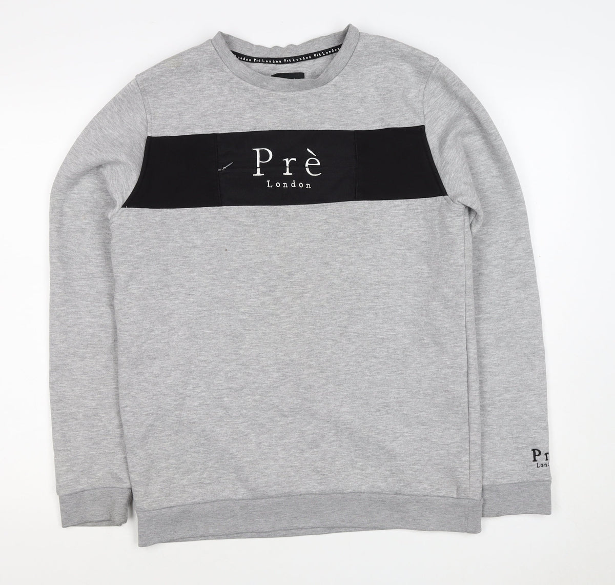 Prè London Men’s Grey M Crew Neck Logo Panel Sweatshirt