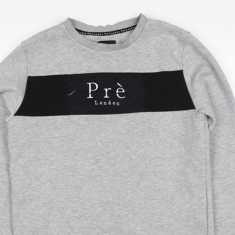 Prè London Men’s Grey M Crew Neck Logo Panel Sweatshirt