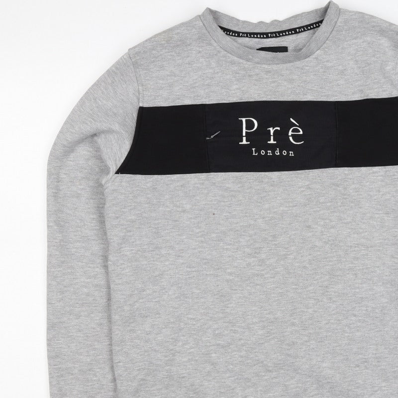 Prè London Men’s Grey M Crew Neck Logo Panel Sweatshirt