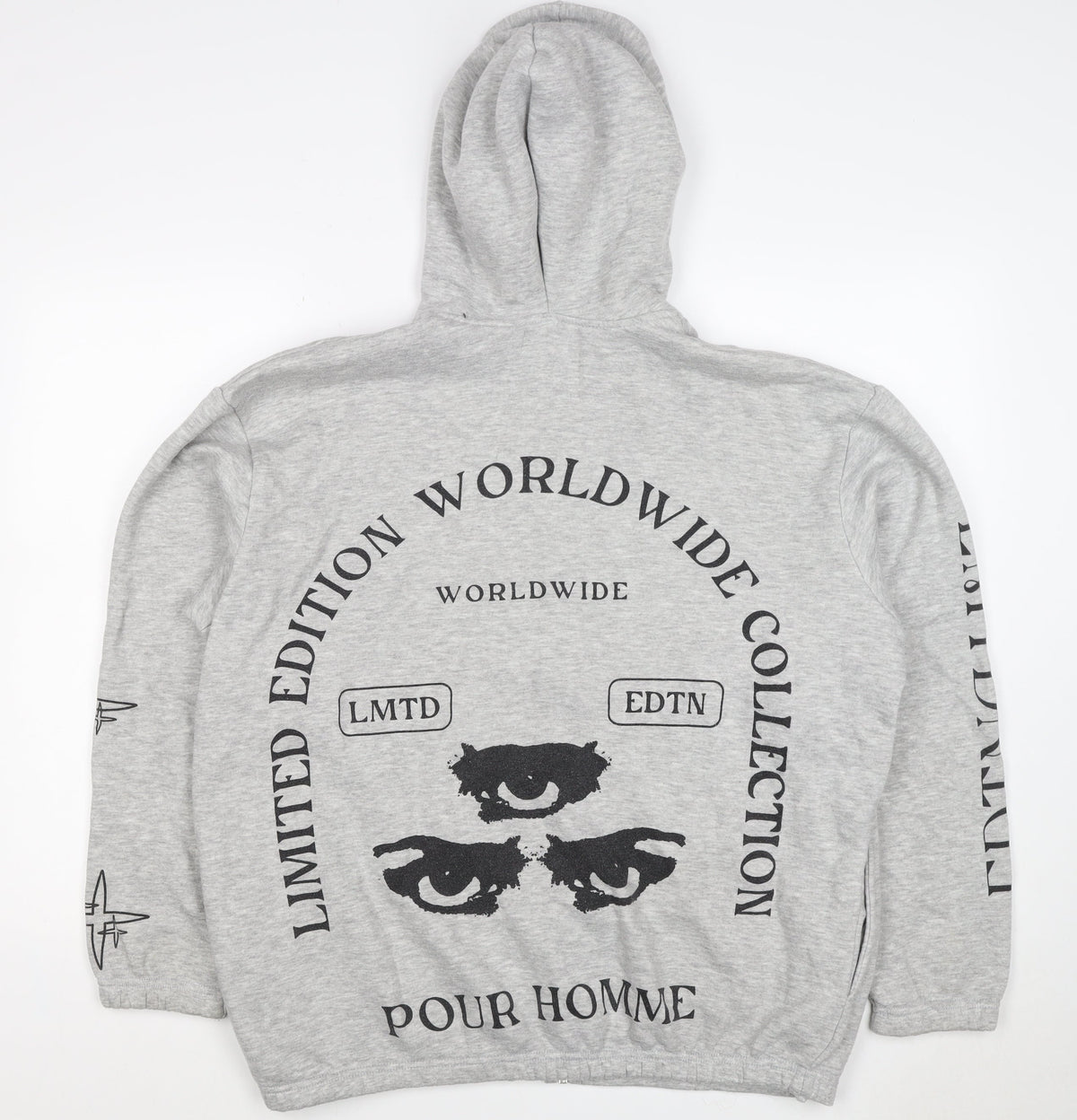 boohooMAN Men’s Grey S Full Zip Graphic Print Hoodie Gothic