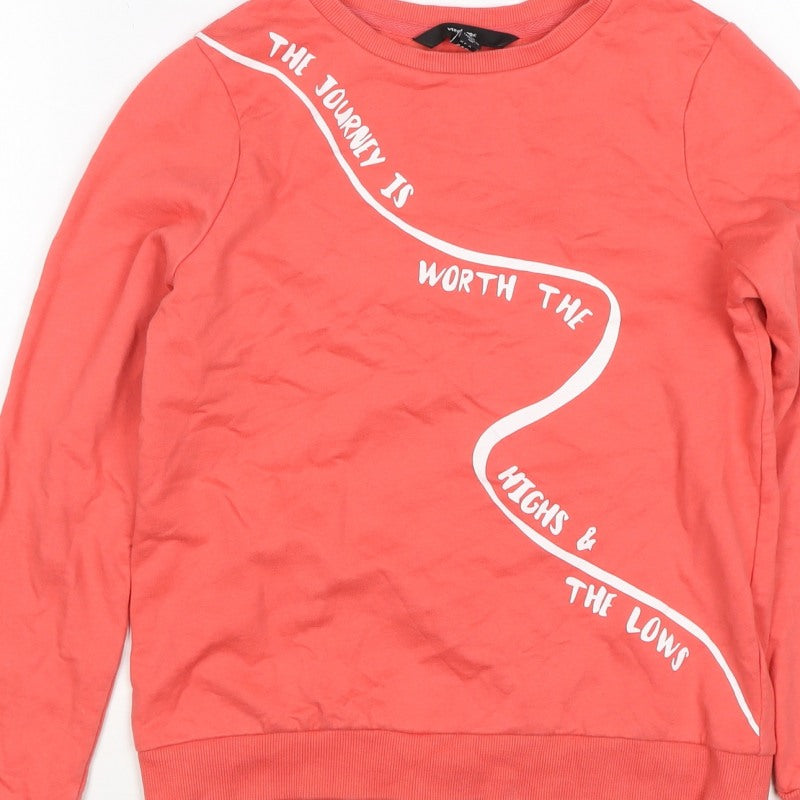 Vero Moda Women Pink XS Pullover Sweatshirt Quote Graphic Cotton