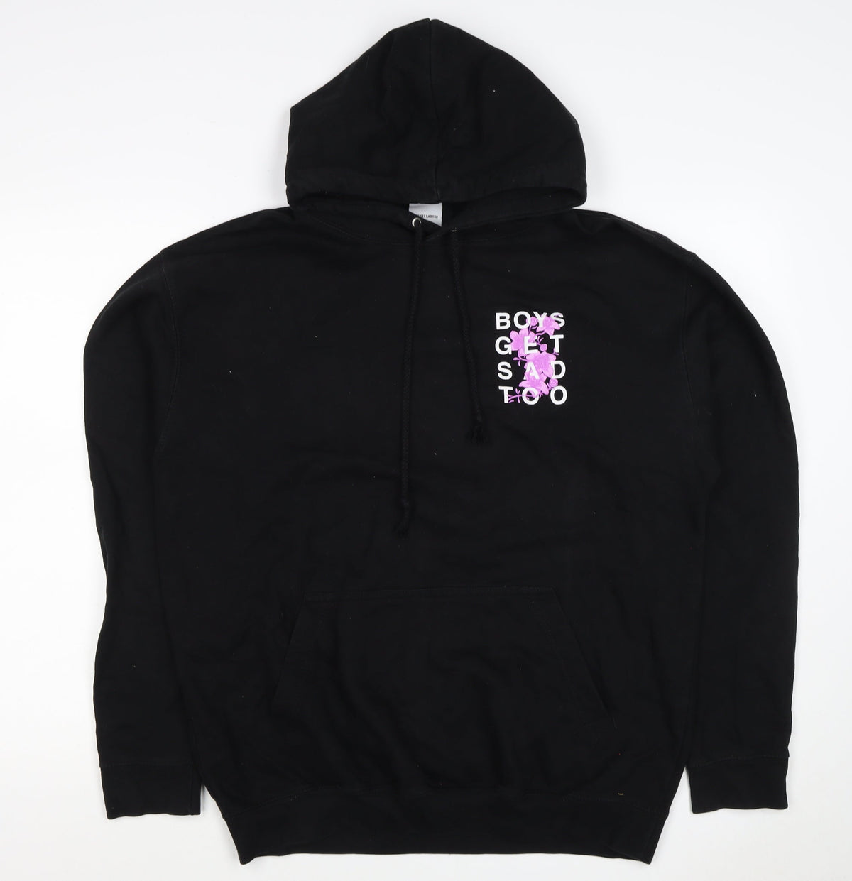 Boys Get Sad Too Men's Black L Pullover Hoodie Floral Graphic