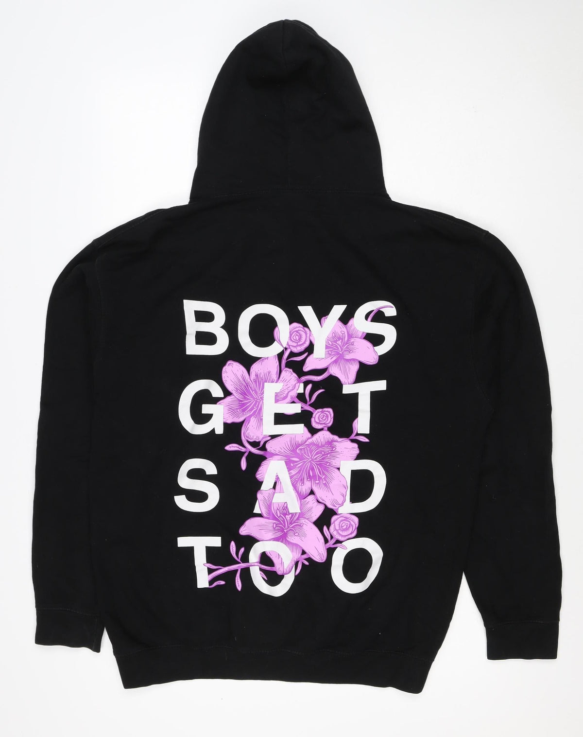 Boys Get Sad Too Men's Black L Pullover Hoodie Floral Graphic