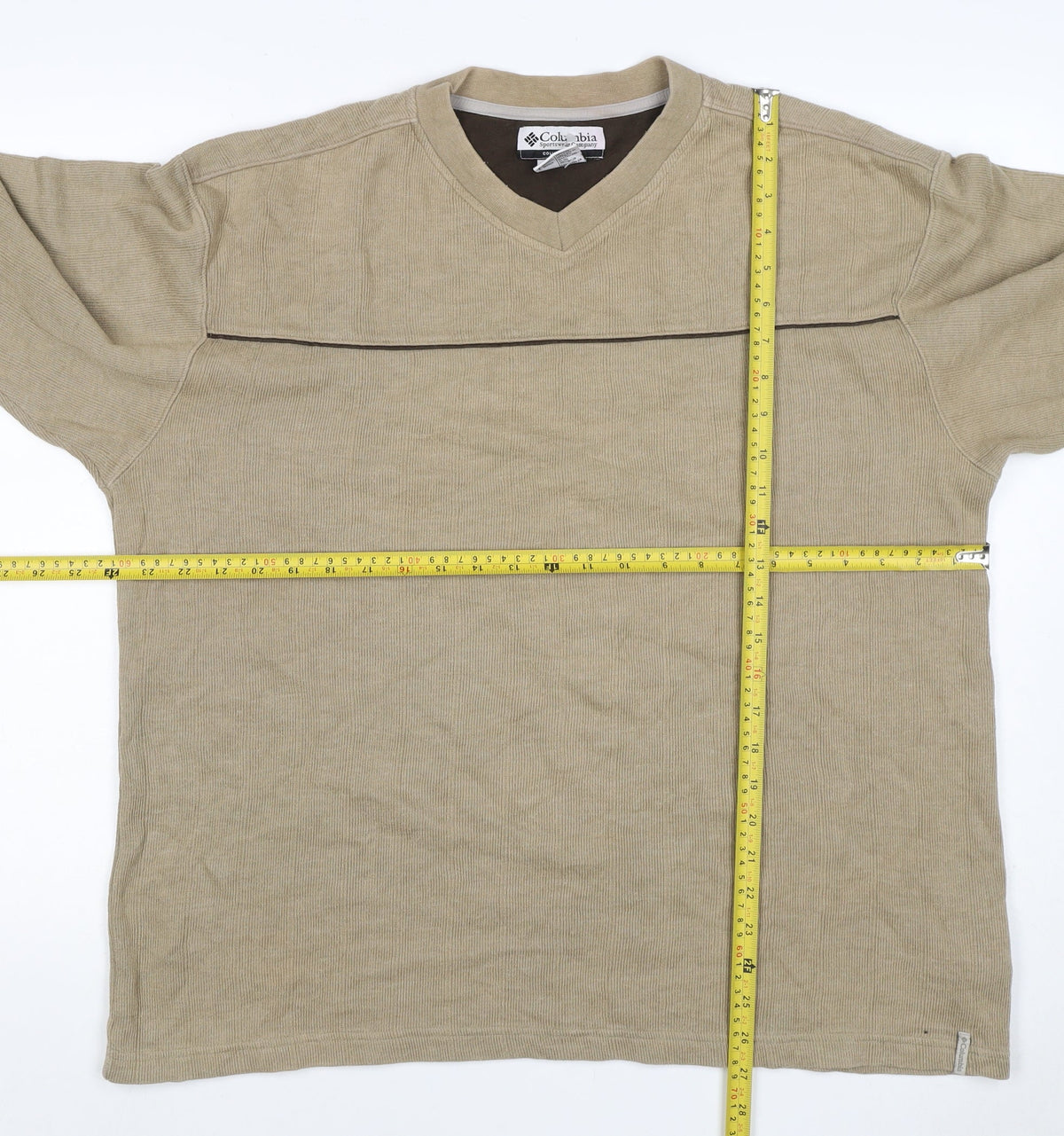 Columbia Men’s Beige L V-Neck Pullover Sweatshirt Outdoor Logo