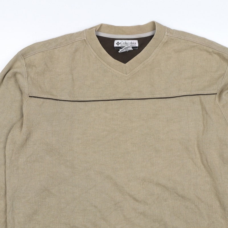 Columbia Men’s Beige L V-Neck Pullover Sweatshirt Outdoor Logo