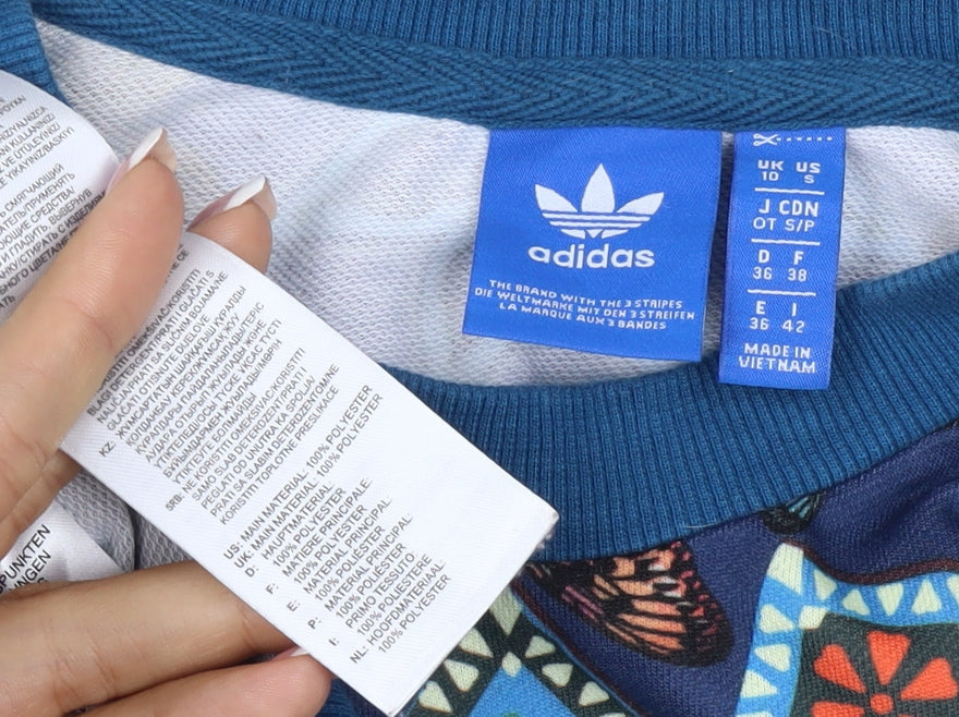 Adidas Unisex Adults Blue XS Butterfly Graphic Logo Crew Sweatshirt