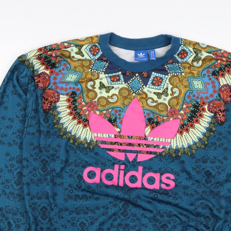 Adidas Unisex Adults Blue XS Butterfly Graphic Logo Crew Sweatshirt