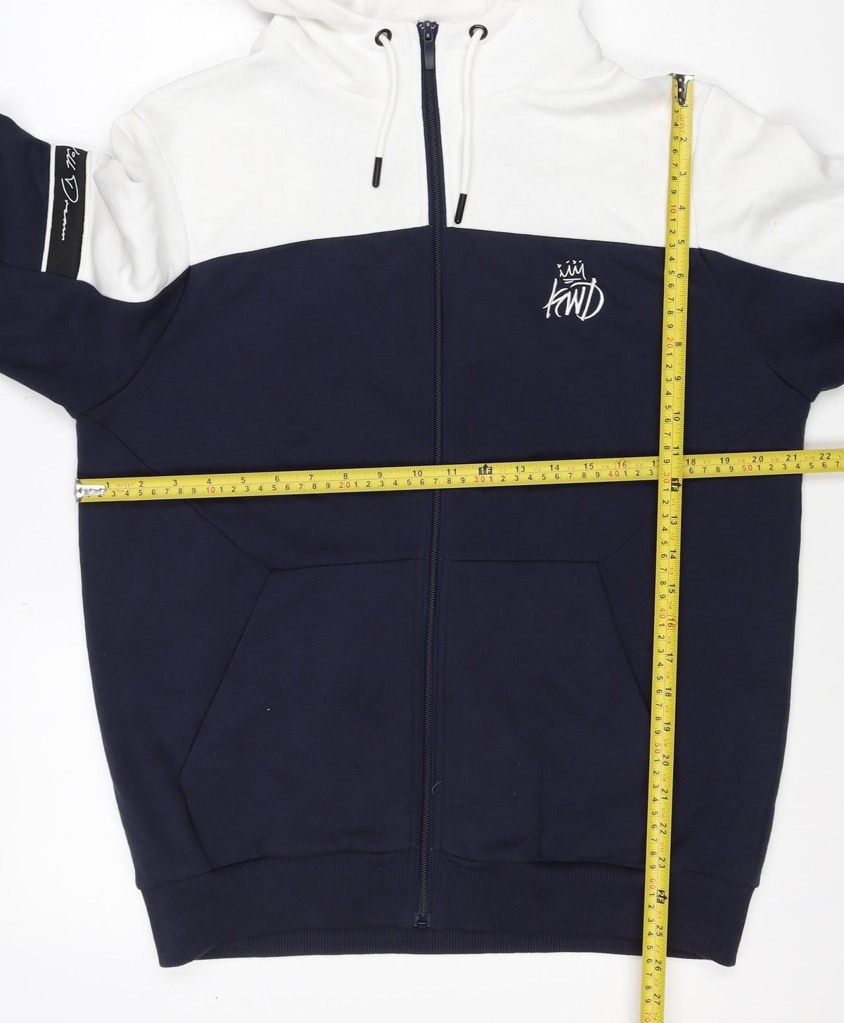 Brand and care label for Kings Will Dream Men's Navy White M Full Zip Hooded Logo Hoodie