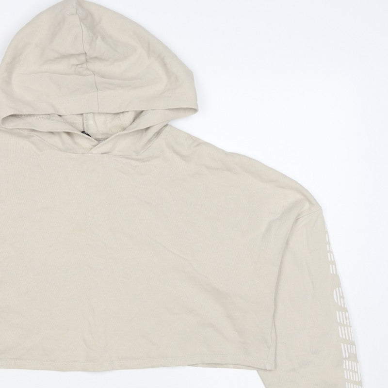H&M Divided Women Beige S Cropped Pullover Hoodie Logo Sleeve