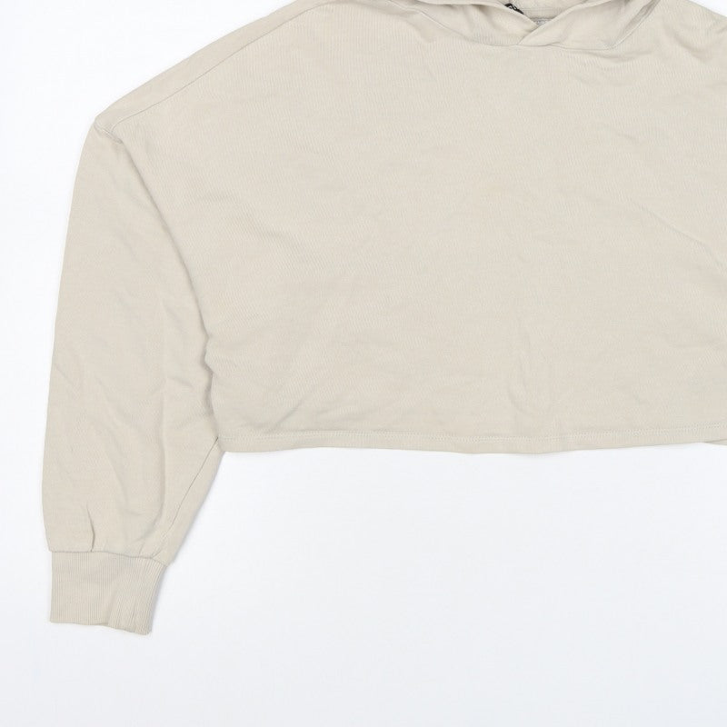H&M Divided Women Beige S Cropped Pullover Hoodie Logo Sleeve
