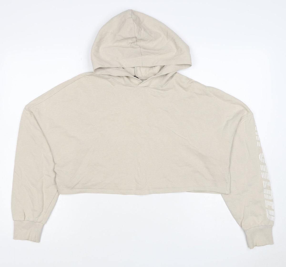 H&M Divided Women Beige S Cropped Pullover Hoodie Logo Sleeve
