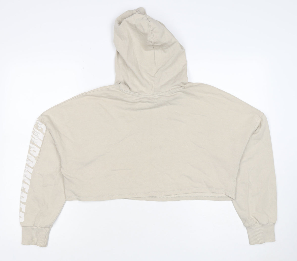 H&M Divided Women Beige S Cropped Pullover Hoodie Logo Sleeve