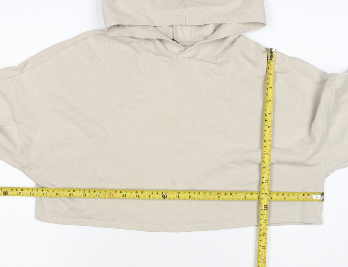 H&M Divided Women Beige S Cropped Pullover Hoodie Logo Sleeve