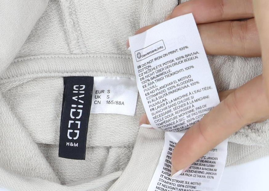 H&M Divided Women Beige S Cropped Pullover Hoodie Logo Sleeve