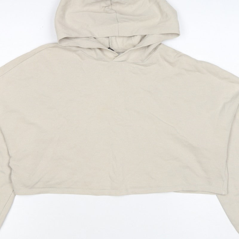 H&M Divided Women Beige S Cropped Pullover Hoodie Logo Sleeve