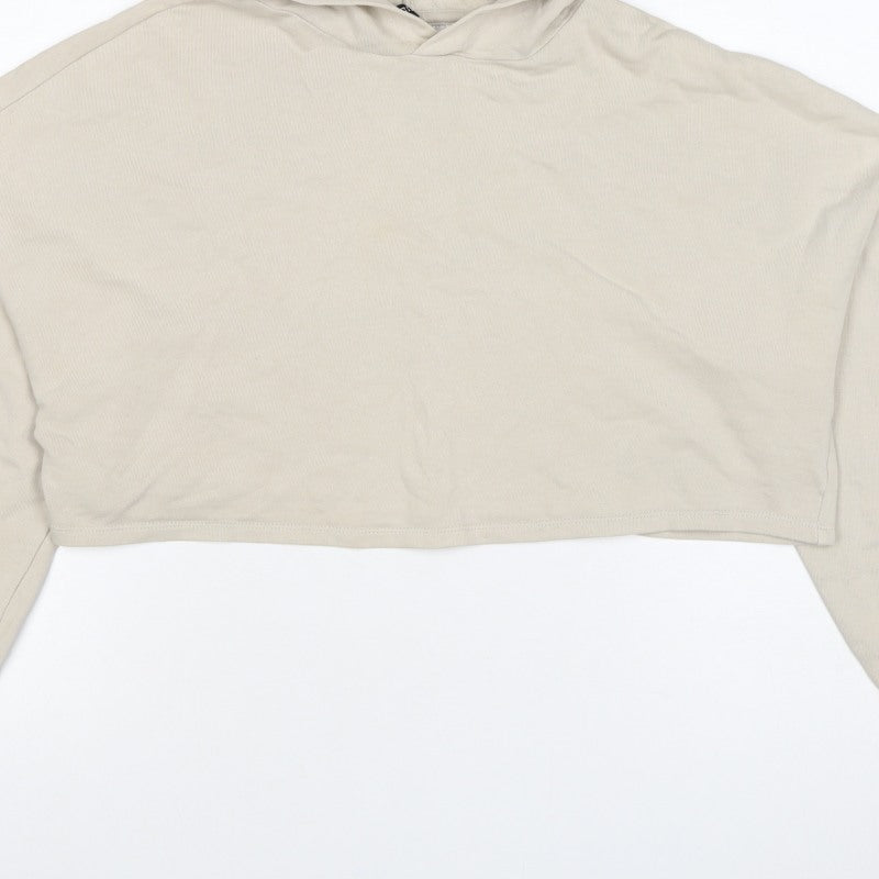 H&M Divided Women Beige S Cropped Pullover Hoodie Logo Sleeve