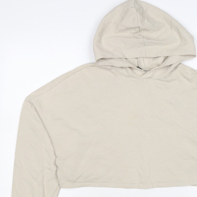H&M Divided Women Beige S Cropped Pullover Hoodie Logo Sleeve