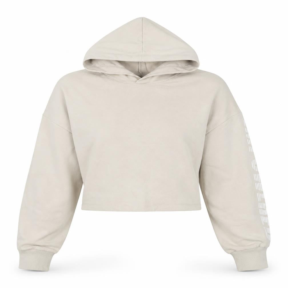 H&M Divided Women Beige S Cropped Pullover Hoodie Logo Sleeve