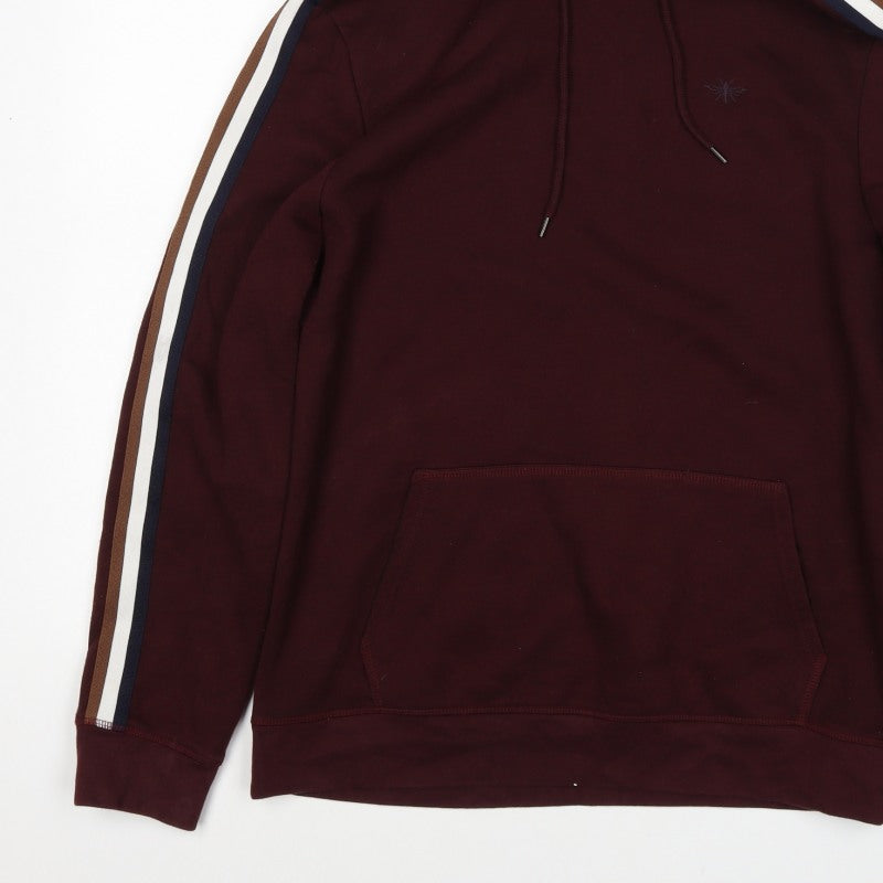 River Island Men’s Burgundy M Pullover Hoodie Striped Sleeves Embroidered