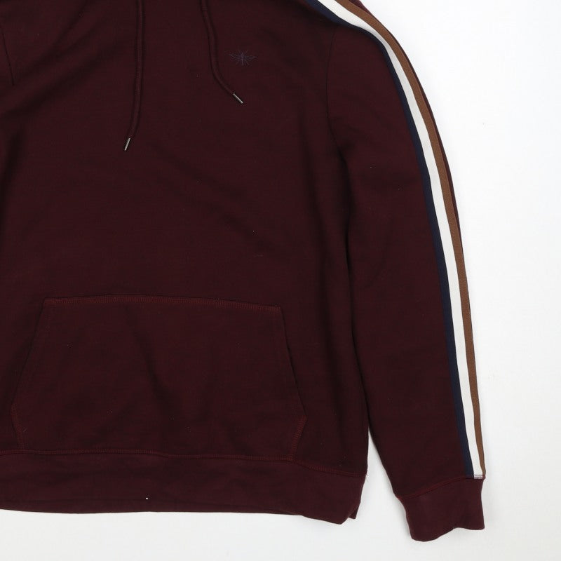 River Island Men’s Burgundy M Pullover Hoodie Striped Sleeves Embroidered