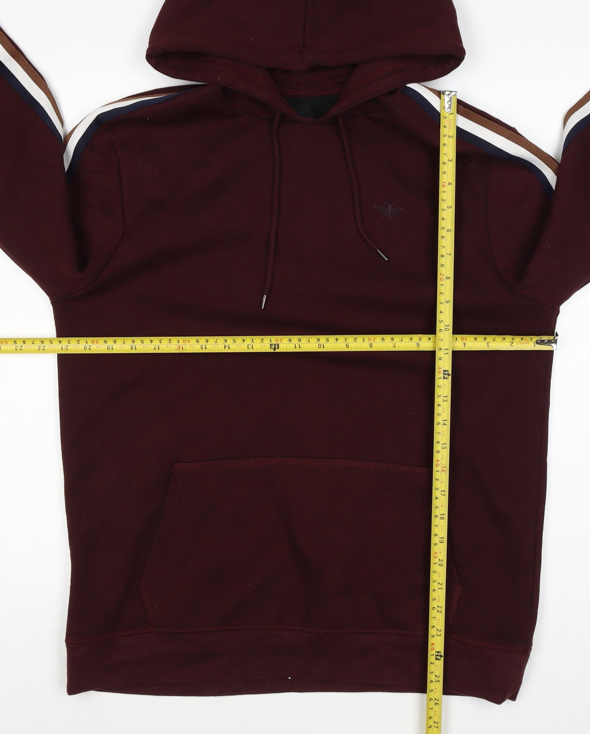 River Island Men’s Burgundy M Pullover Hoodie Striped Sleeves Embroidered