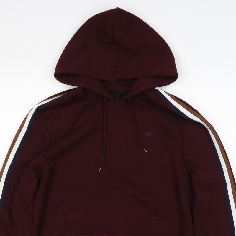 River Island Men’s Burgundy M Pullover Hoodie Striped Sleeves Embroidered