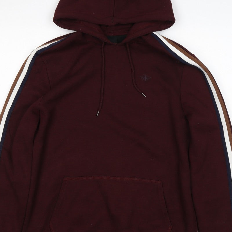 River Island Men’s Burgundy M Pullover Hoodie Striped Sleeves Embroidered