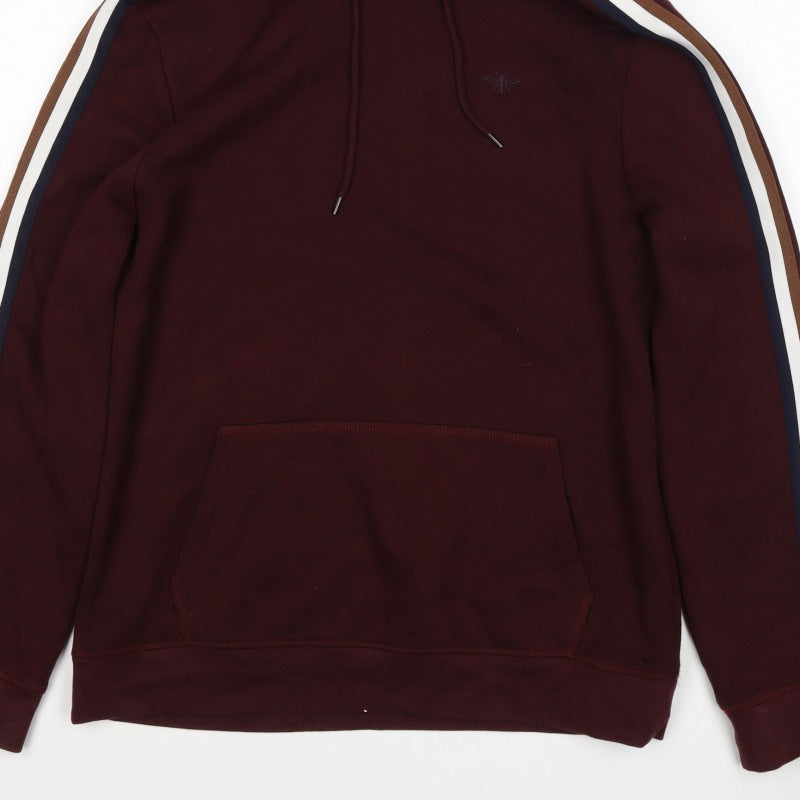 River Island Men’s Burgundy M Pullover Hoodie Striped Sleeves Embroidered