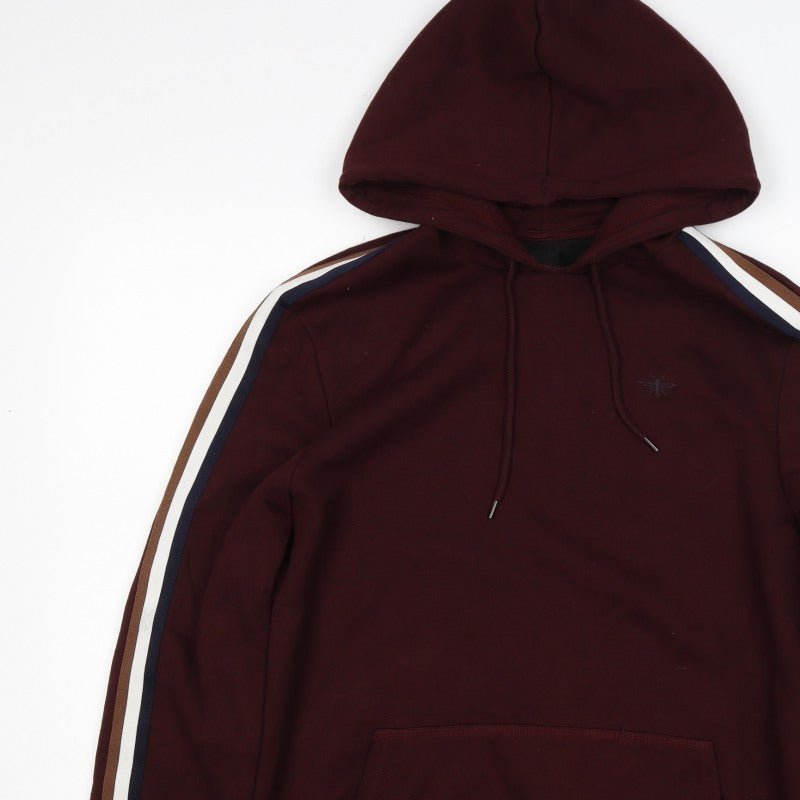 River Island Men’s Burgundy M Pullover Hoodie Striped Sleeves Embroidered