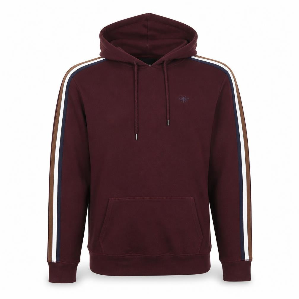 River Island Men’s Burgundy M Pullover Hoodie Striped Sleeves Embroidered
