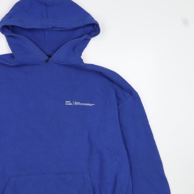 Boohoo Women Blue S Pullover Hoodie Logo Kangaroo Pocket Cotton Blend