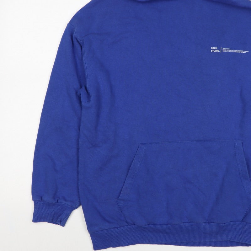 Boohoo Women Blue S Pullover Hoodie Logo Kangaroo Pocket Cotton Blend