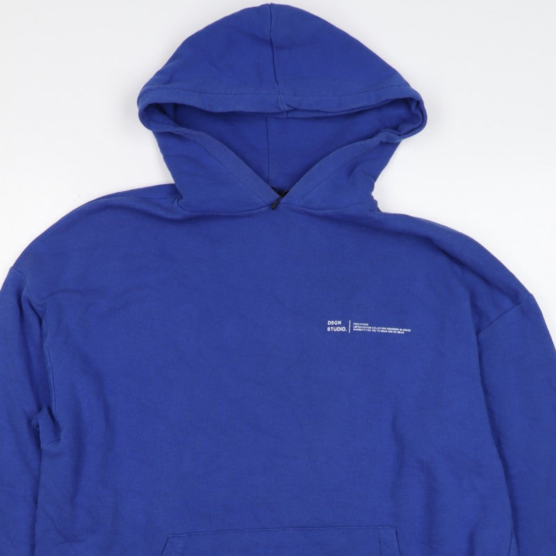 Boohoo Women Blue S Pullover Hoodie Logo Kangaroo Pocket Cotton Blend