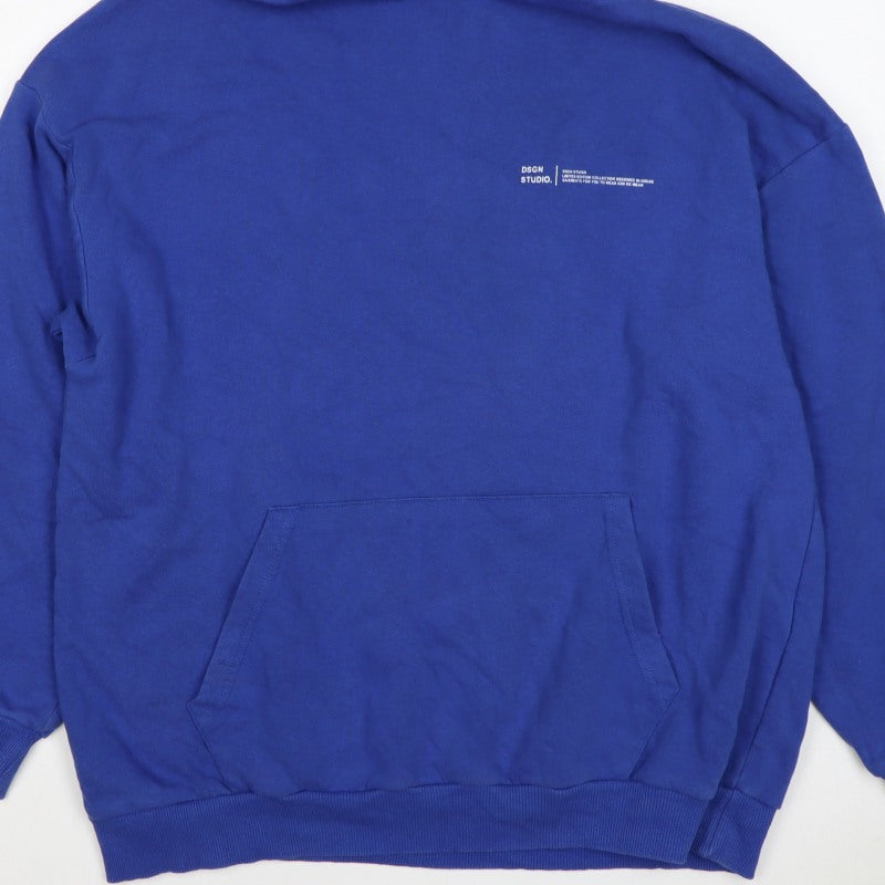Boohoo Women Blue S Pullover Hoodie Logo Kangaroo Pocket Cotton Blend