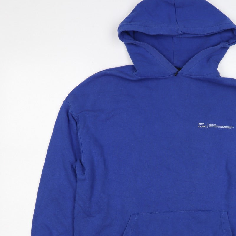 Boohoo Women Blue S Pullover Hoodie Logo Kangaroo Pocket Cotton Blend