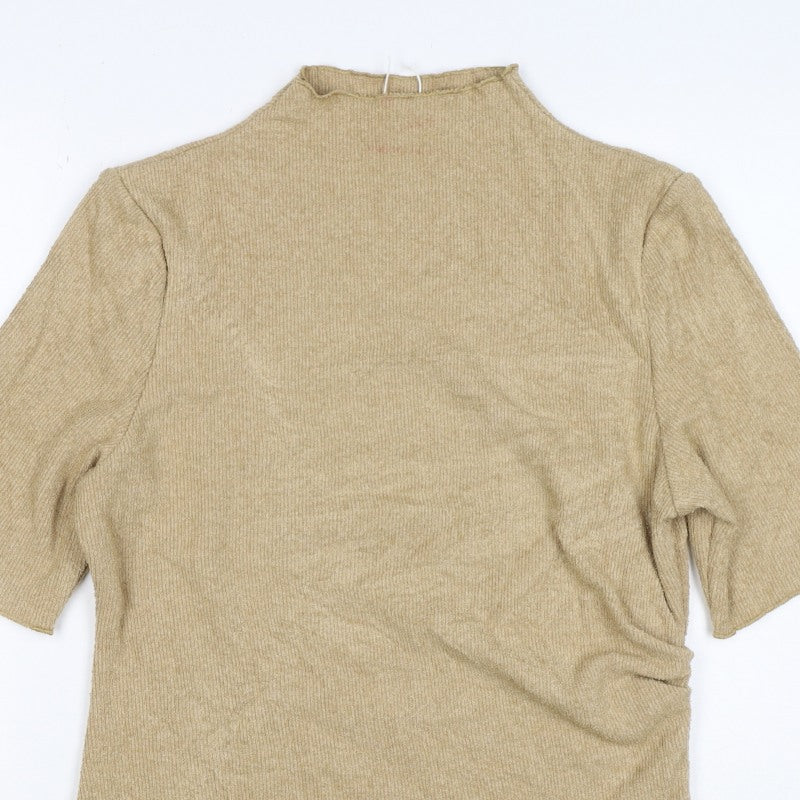 Marks and Spencer Women Beige UK 16 Knit Tunic Mock Neck Bell Sleeve Top