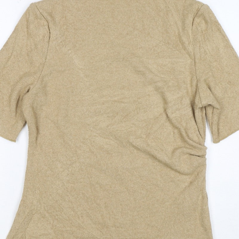 Marks and Spencer Women Beige UK 16 Knit Tunic Mock Neck Bell Sleeve Top