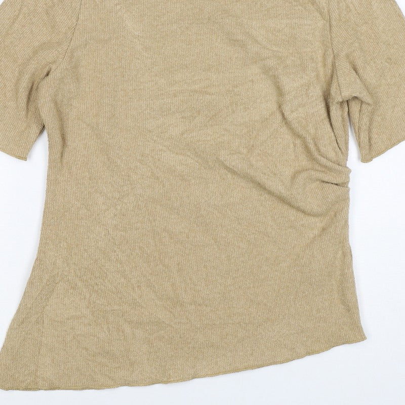 Marks and Spencer Women Beige UK 16 Knit Tunic Mock Neck Bell Sleeve Top