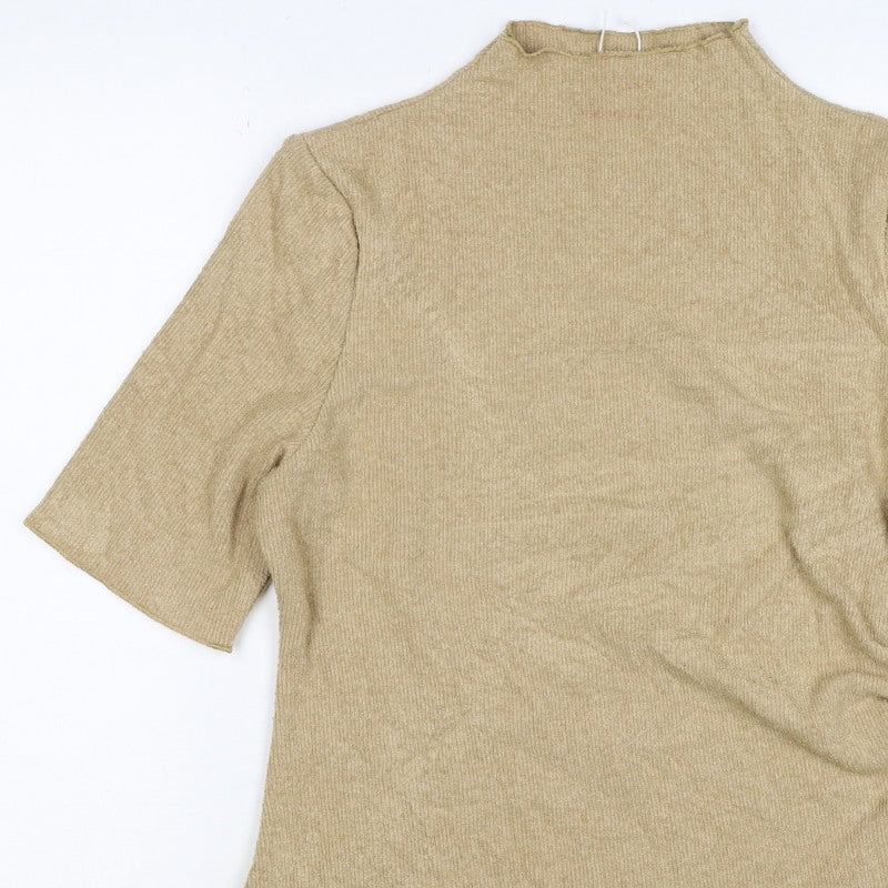Marks and Spencer Women Beige UK 16 Knit Tunic Mock Neck Bell Sleeve Top