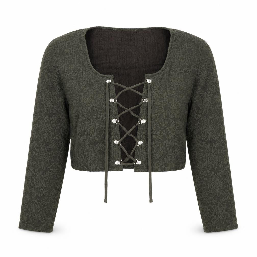 Disturbia Women Green UK 4 Cropped Gothic Floral Lace Up Blouse
