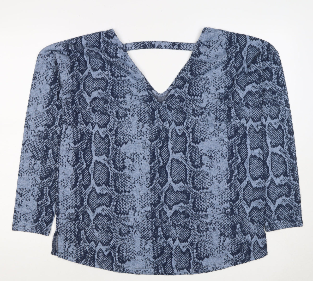 Next Women’s Blue Snake Print V-Neck Keyhole Jersey Blouse UK 14