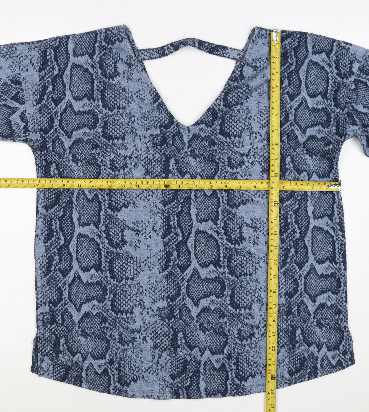Next Women’s Blue Snake Print V-Neck Keyhole Jersey Blouse UK 14