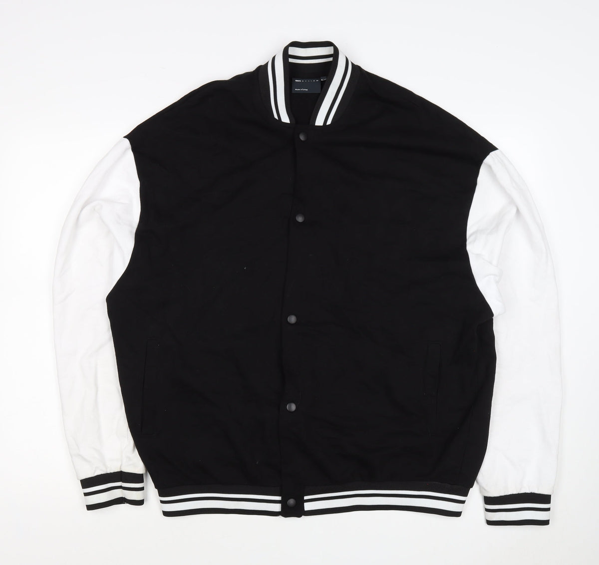 ASOS Design Men’s Black White L Varsity Bomber Jacket 42in Snap