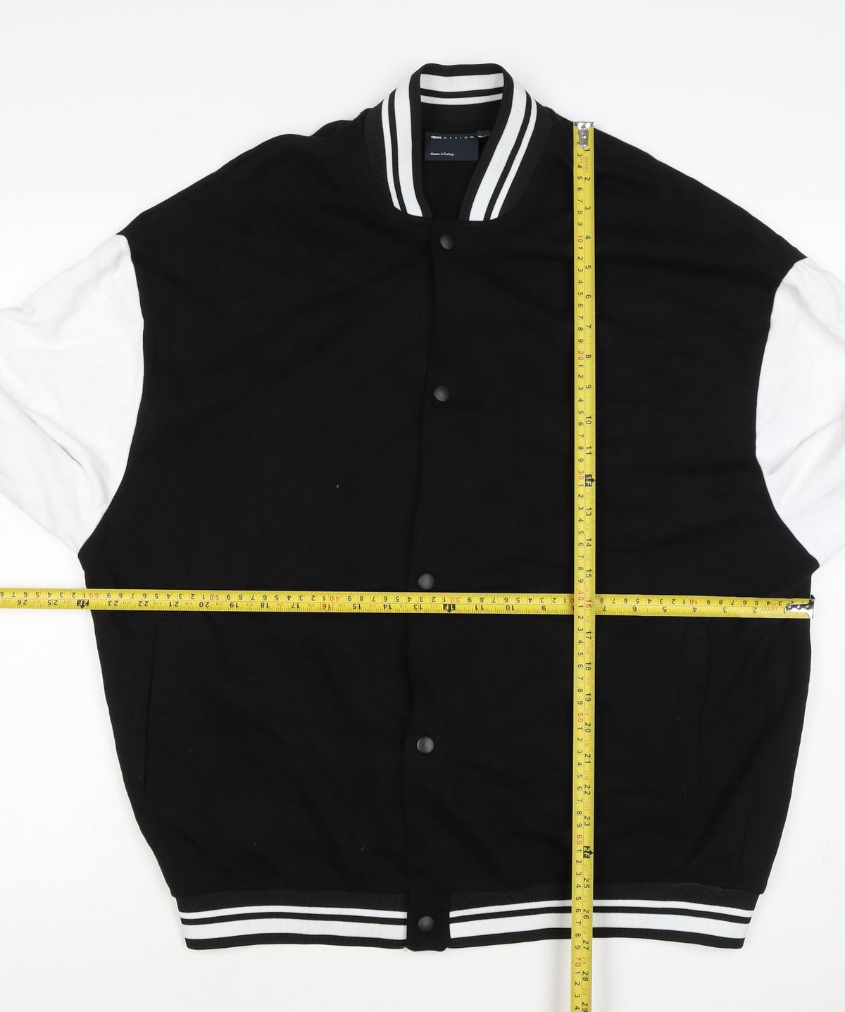 ASOS Design Men’s Black White L Varsity Bomber Jacket 42in Snap